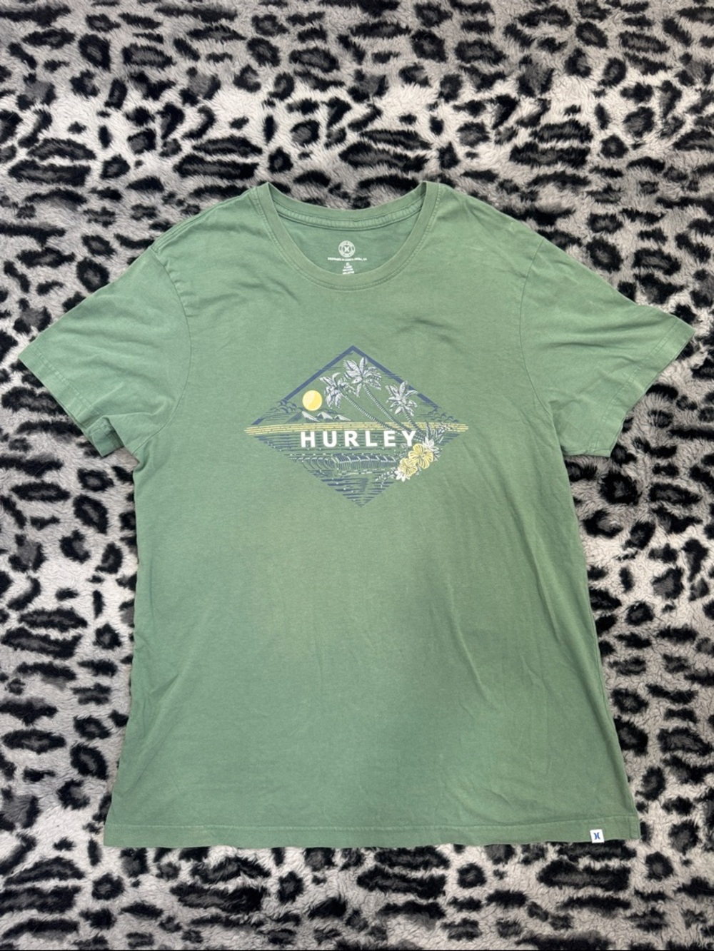 Hurley Olive Green Floral Diamond Logo Short Sleeve Tee